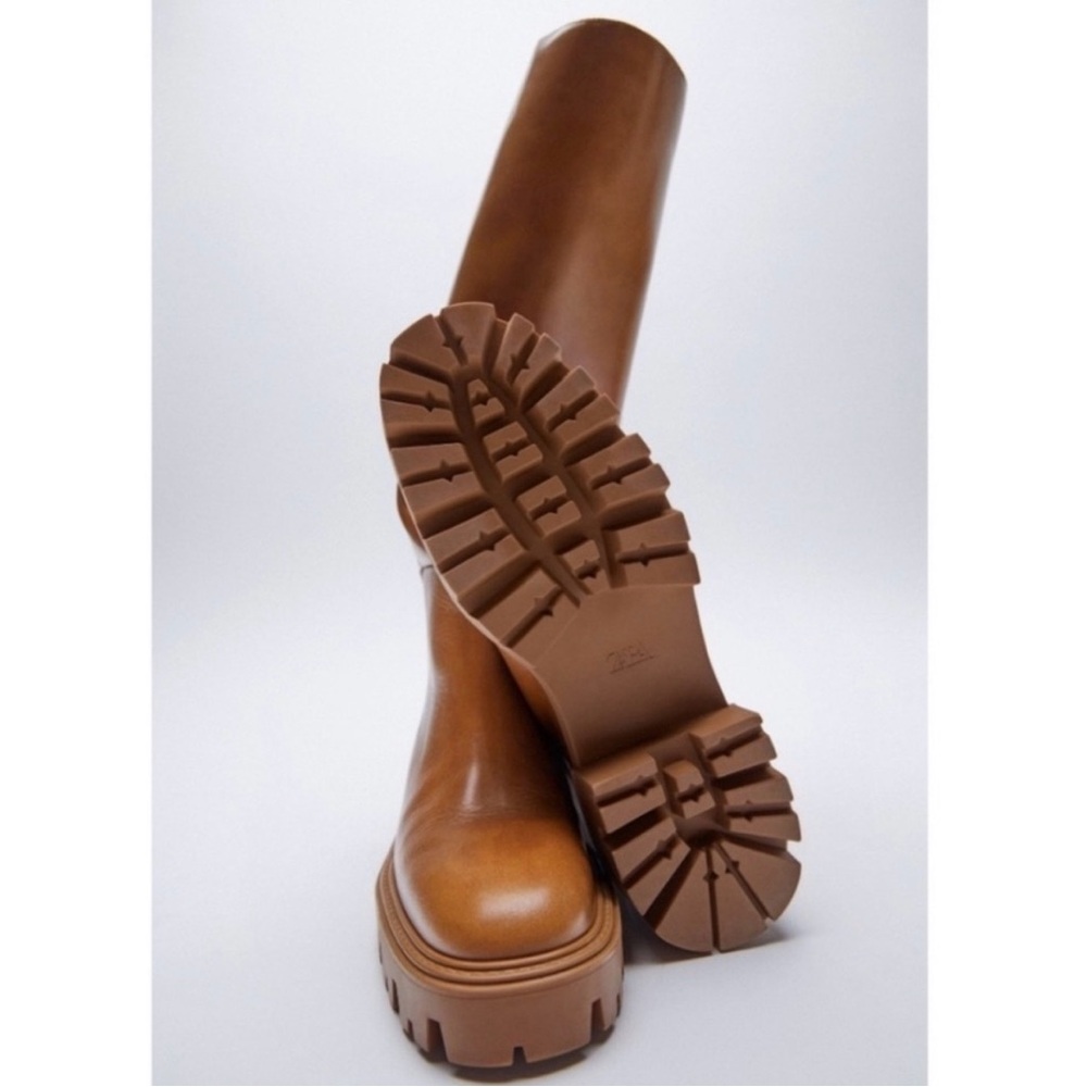 ZARA FLAT KNEE-HIGH LEATHER BOOTS - Picture 2 of 8